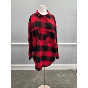 AVA & VIV Womens Red Black Plaid Flannel Long Sleeve Button Up Shirt 4X